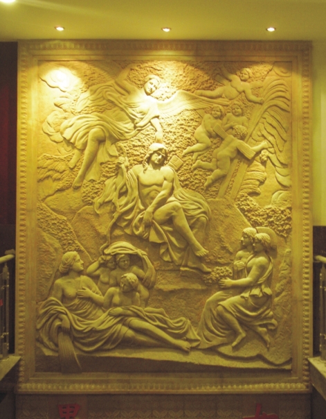 浮雕背景墙砂岩雕塑办公室餐厅欧式酒店大堂壁画砂岩雕刻