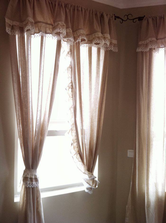 乡村原木色系窗帘定制 木耳边工艺 亚麻窗帘全屋定做美式棉麻窗帘