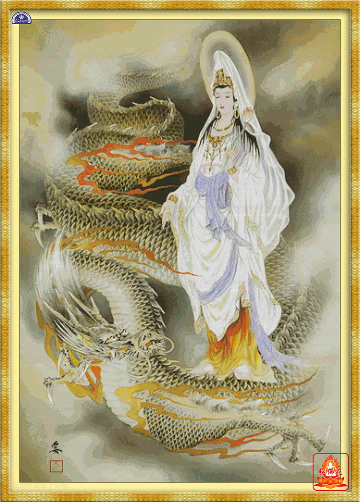 观音新款客厅印花十字绣降龙踏龙菩萨造像m5满绣十字绣套件