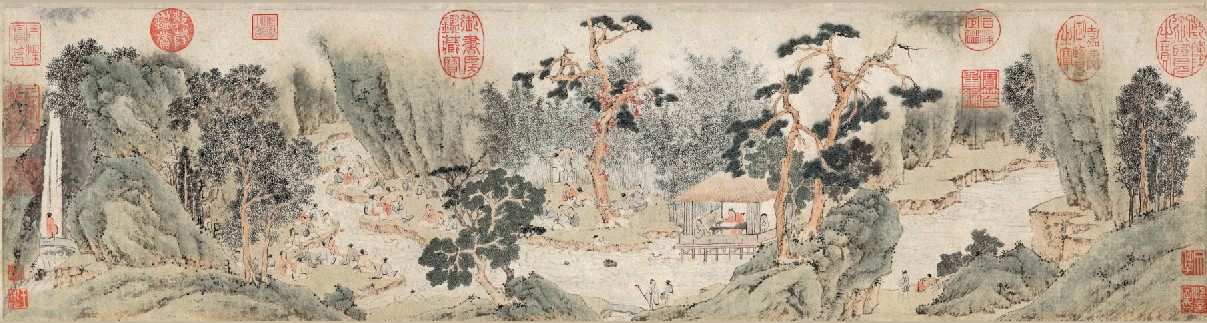 仿古古画复制画心绢本祝允兰亭30114厘米装饰国画