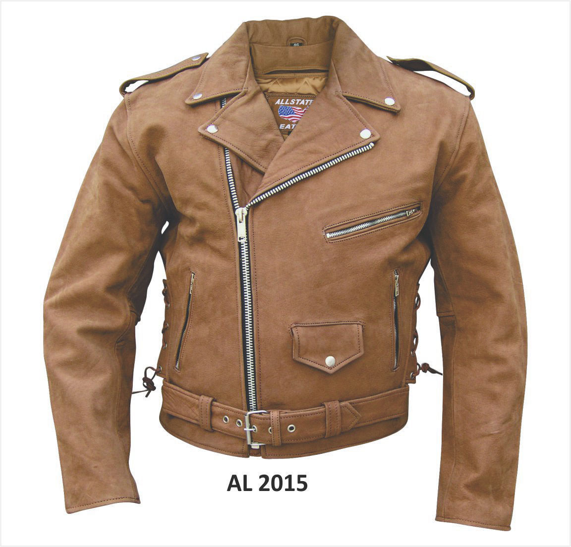 美国正品进口allstate重型机车复古棕色牛皮皮夹克皮衣