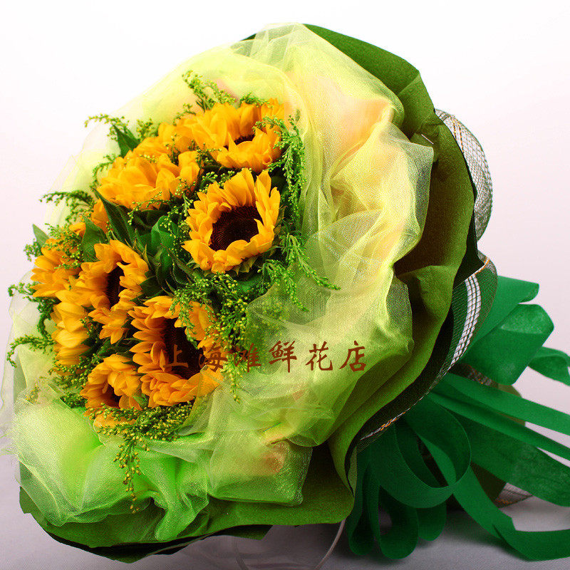 10朵向日葵太阳花花束上海鲜花速递24小时同城实体专人鲜花速递(同城)