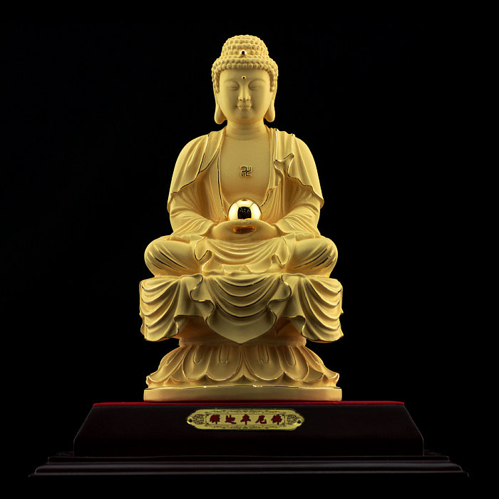 佛像高档礼盒沙金释迦牟尼三宝三圣保平平安办公室摆件