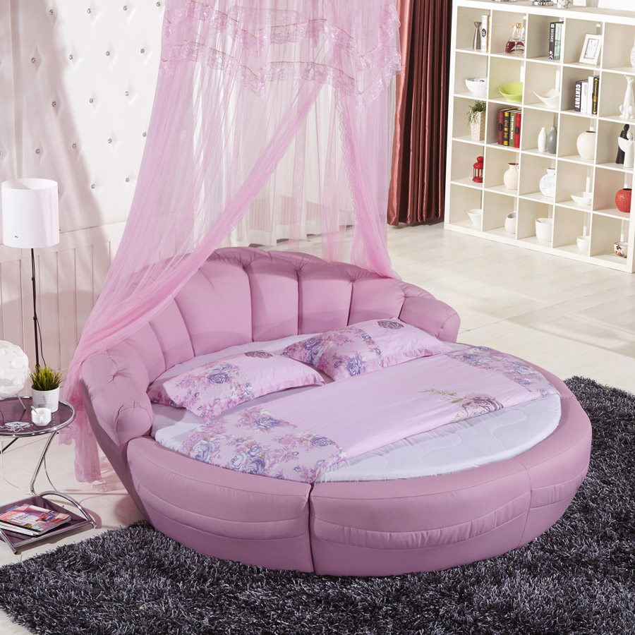 现代简约皮艺圆形大款皮床结婚软床浪漫时尚公主双人床皮艺床