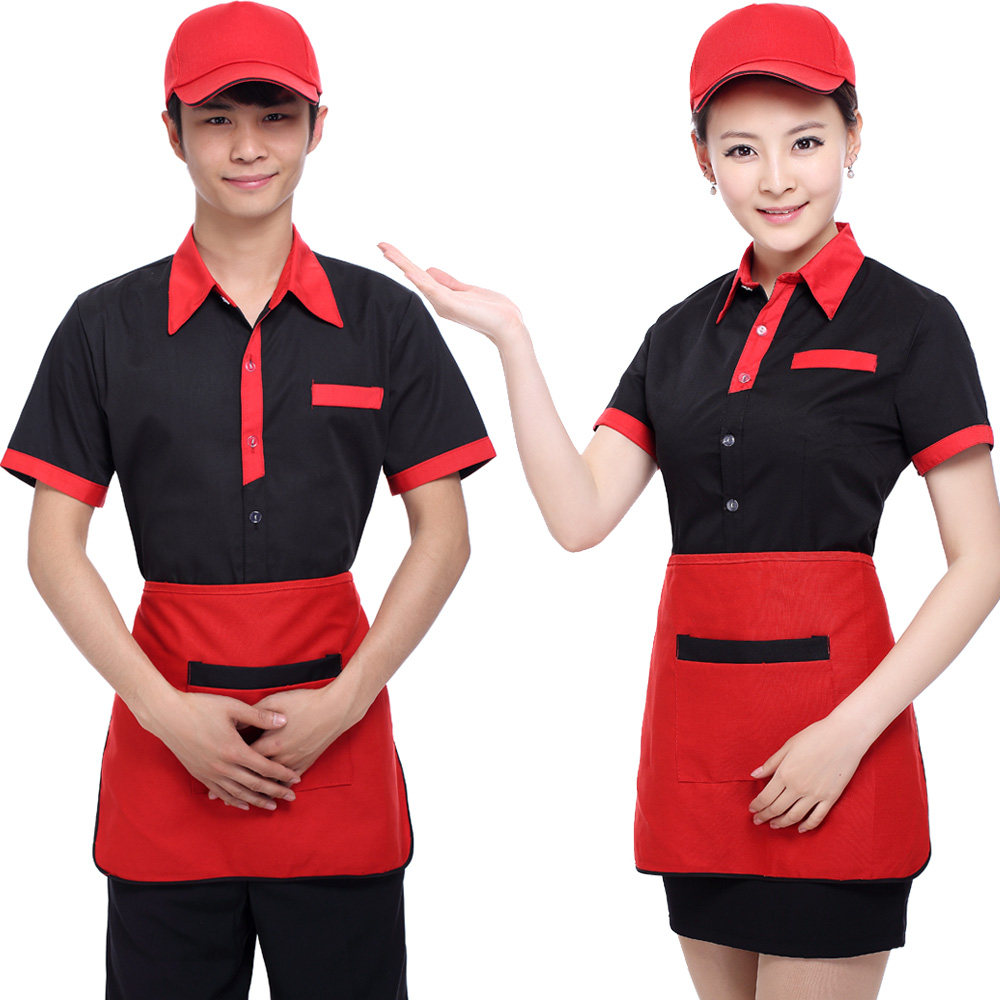 酒店工作服夏装男女 餐饮服务员服装短袖 饭店快餐厅工装制服半袖