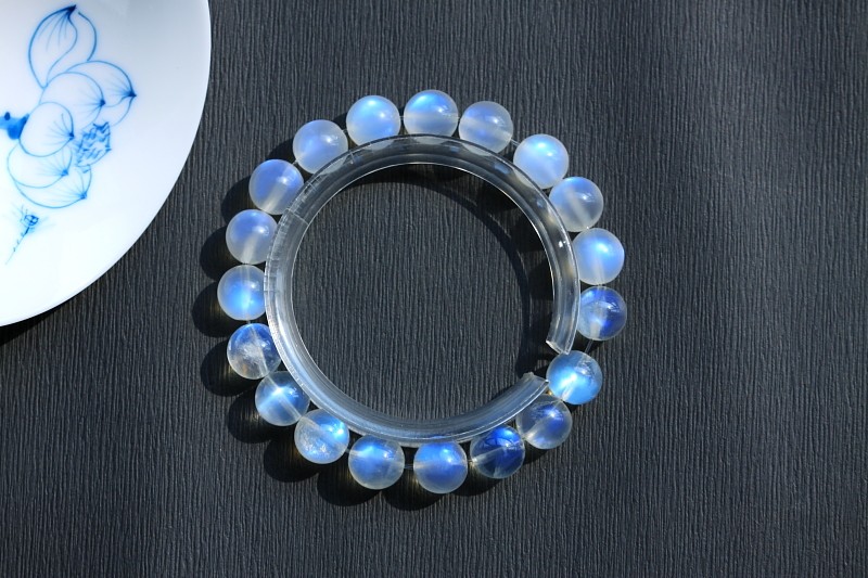 超清蓝色曜光月光石10mm圆珠手链手链