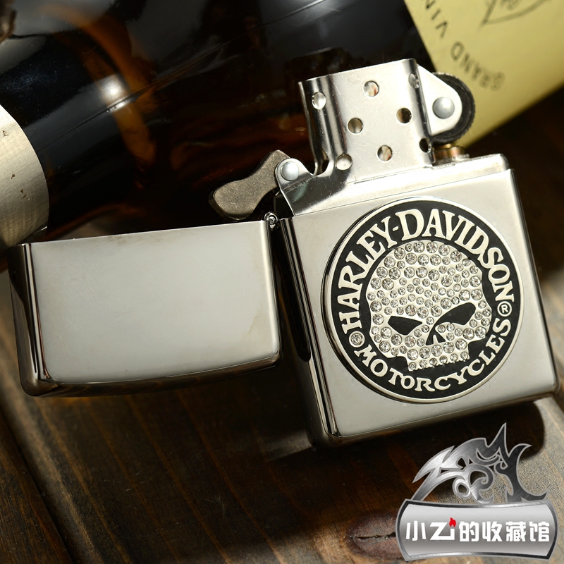 美国原装正品zippo个性哈雷镜面水晶骷髅头贴章28984防风男刻字
