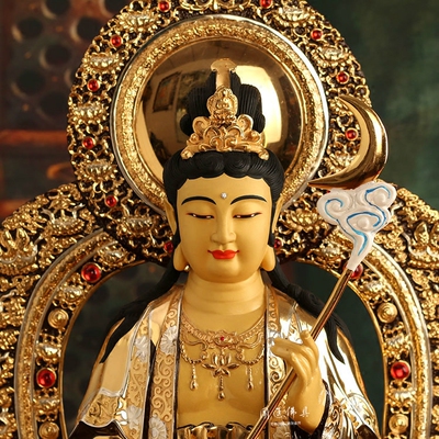 东方三圣日光菩萨月光佛堂台湾盛凡纯铜鎏金佛像摆件