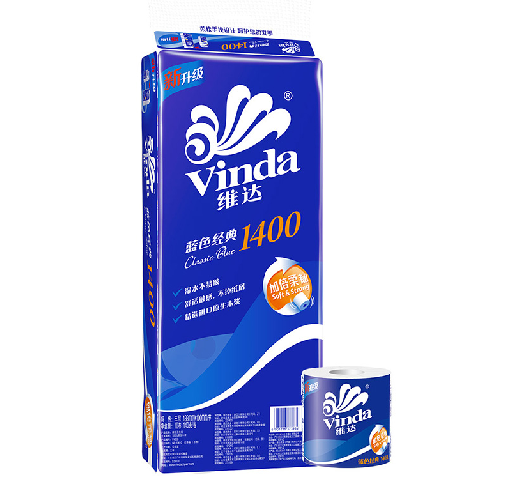 维达140克4层蓝色经典卷筒卫生纸卷纸厕纸v406910卷卷筒纸