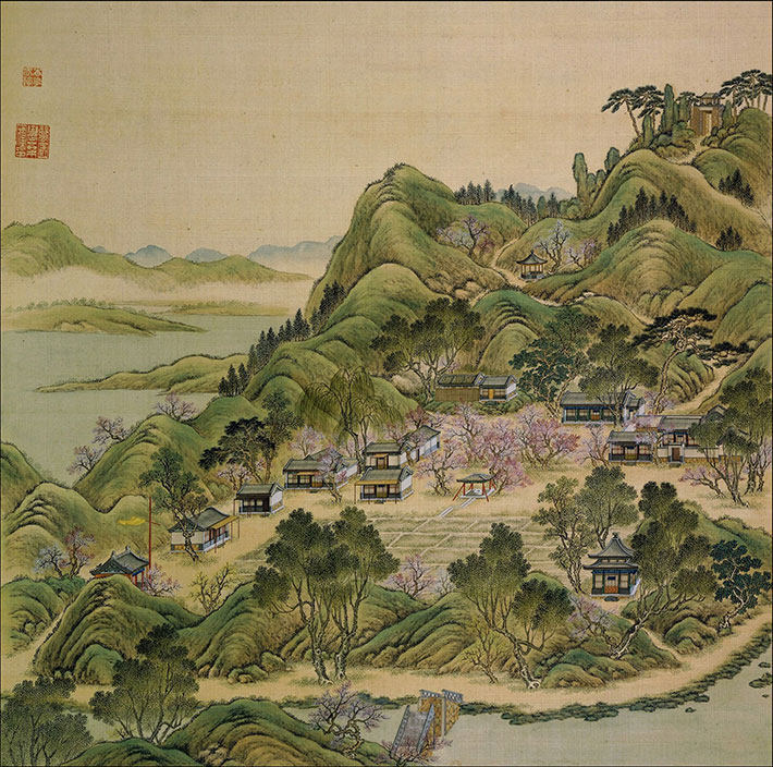 中国古代名人山水画圆明园四十.画芯40cm装饰画心国画