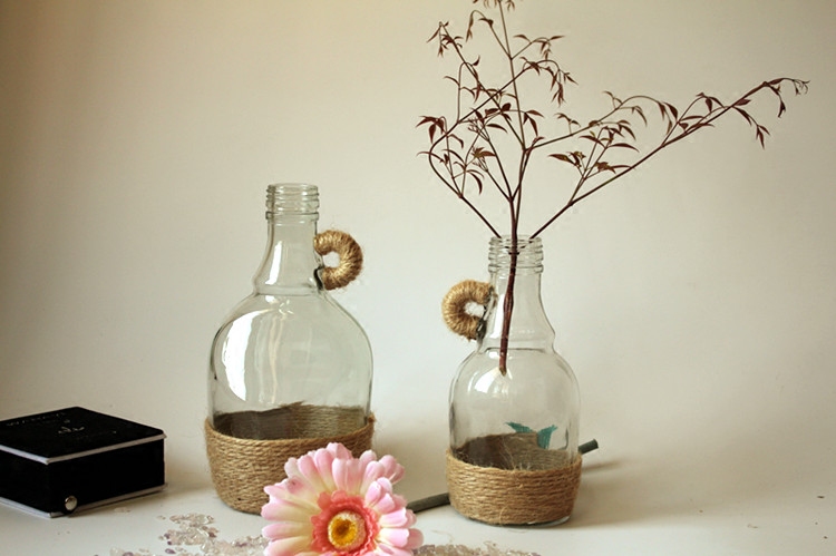玻璃复古麻绳花瓶干花许愿瓶漂流密封酒柜吧台花瓶