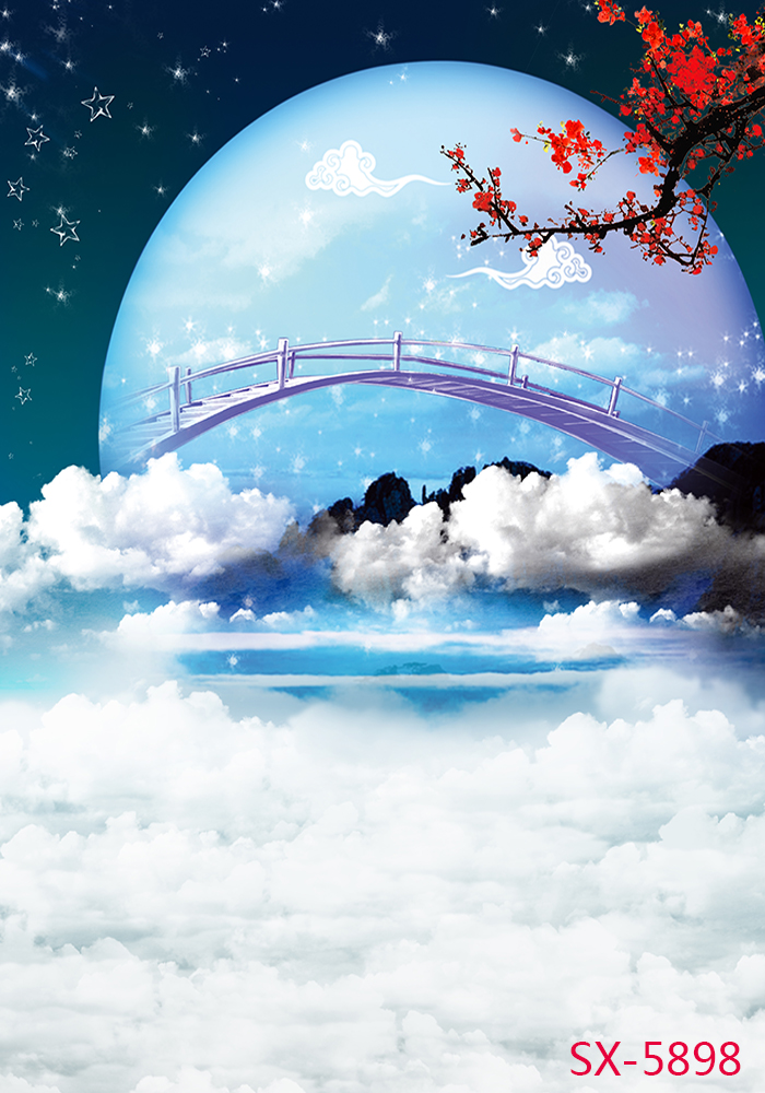 背景盘古女子婚纱摄影布影楼影楼中秋圆月鹊桥梅花背景布类