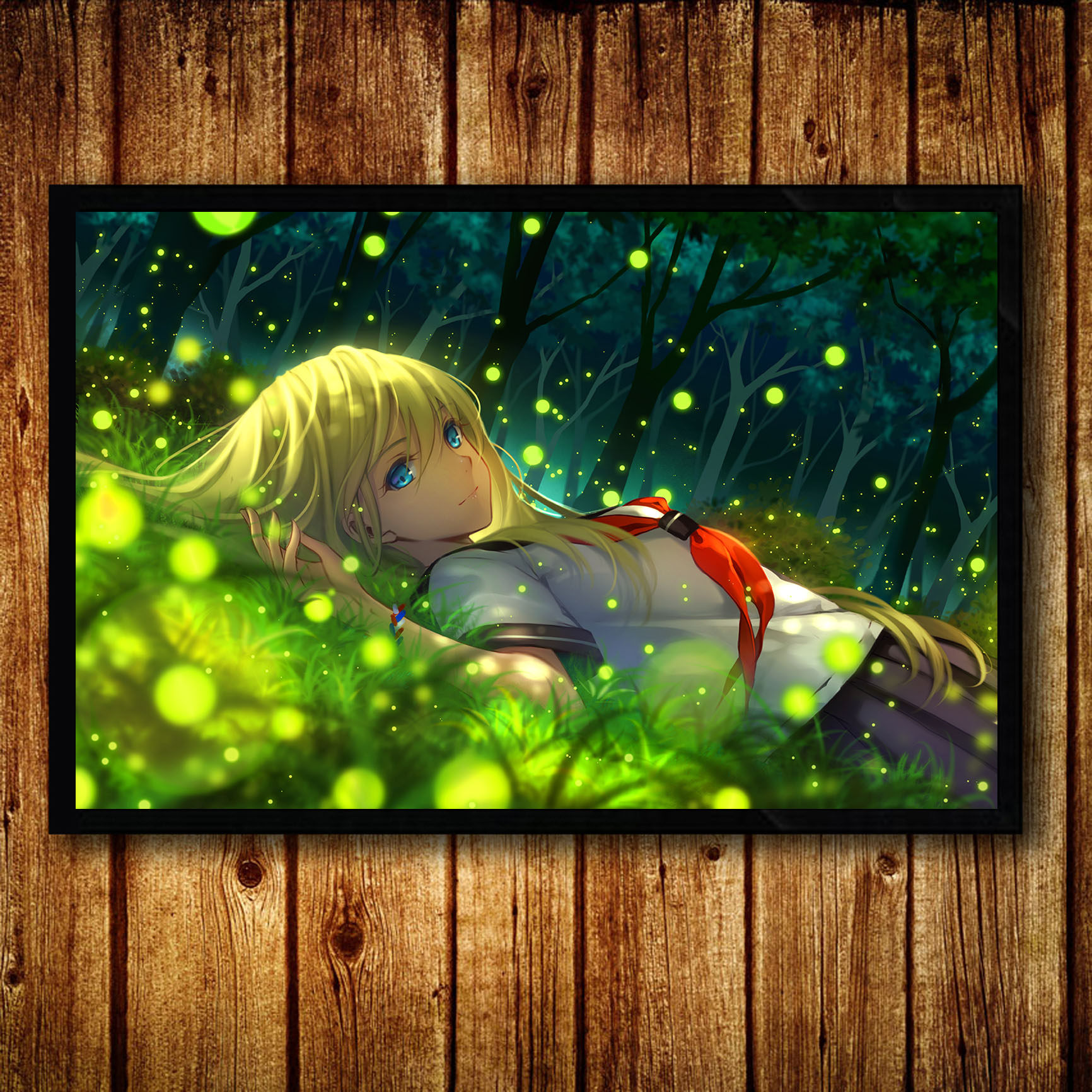 日本卡通动漫装饰画日式动画美女唯美森林相框现代装饰画