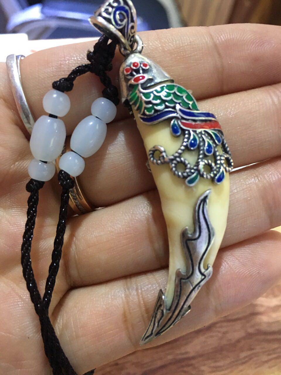 吊坠s925纯银大牙牙齿包银霸气藏獒黑狗项链项坠