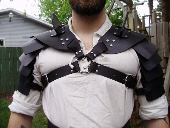 gladiator手作代购特别角斗士黑色皮革双肩铠甲cosplaycosplay配件