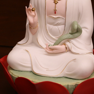 家用德化白瓷观音佛像供奉白衣持珠宝珠菩萨娑婆三圣摆件