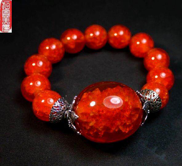 彩色中东贵族蜜蜡橙红橘红爆花配同款大单珠手串手链