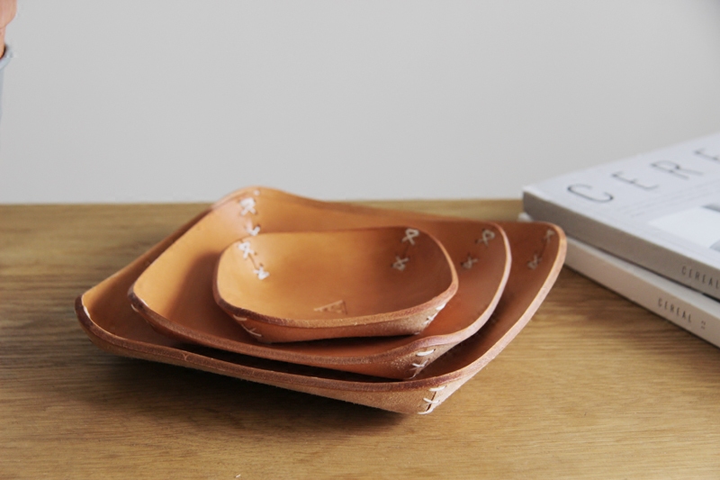 禧绿皮货手工手工制制造植鞣牛皮碗桌面书架收纳装饰碗