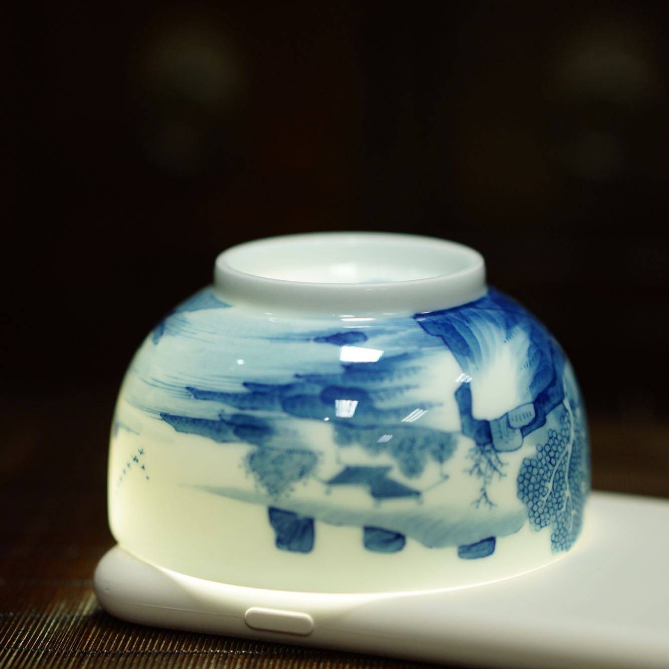 宝玑楼青花茶杯手工手绘康熙山水品个人专用精致茶杯