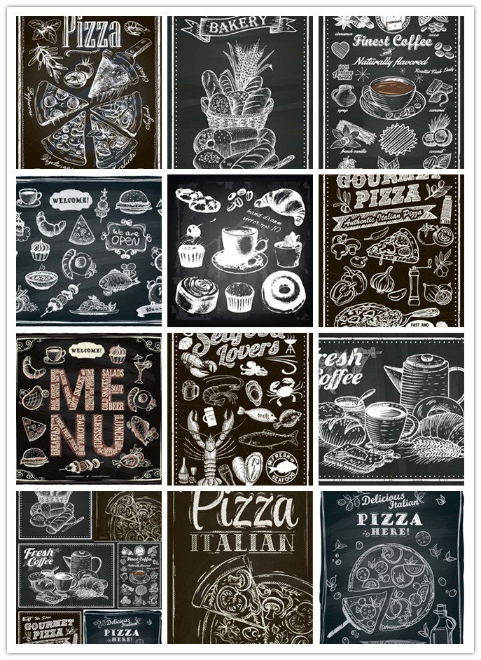 eps矢量素材多款黑板板画粉笔手绘物品食物设计素材