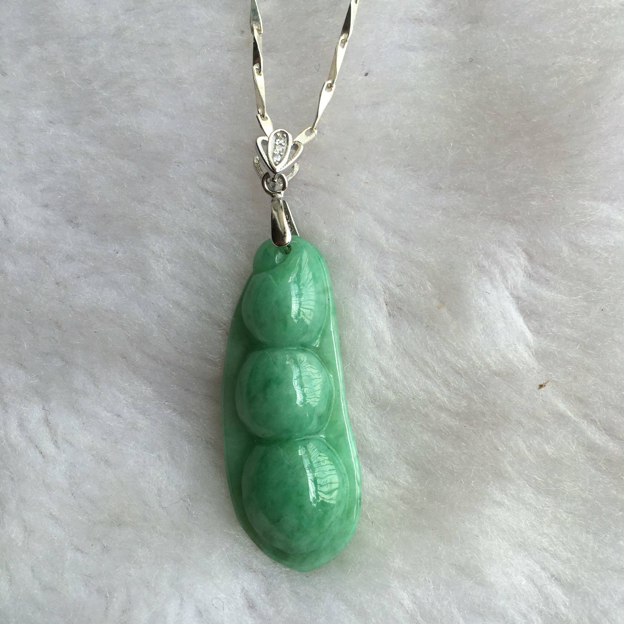 满绿翡翠四季豆子吊坠招财富贵项坠荷兰豆挂坠颈饰