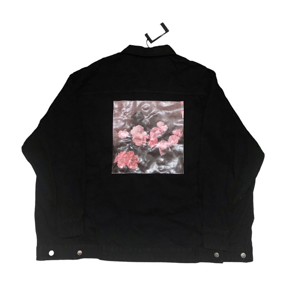 现货raf18sssimons花卉胶布牛仔外套夹克玫瑰印花男女外套宽松