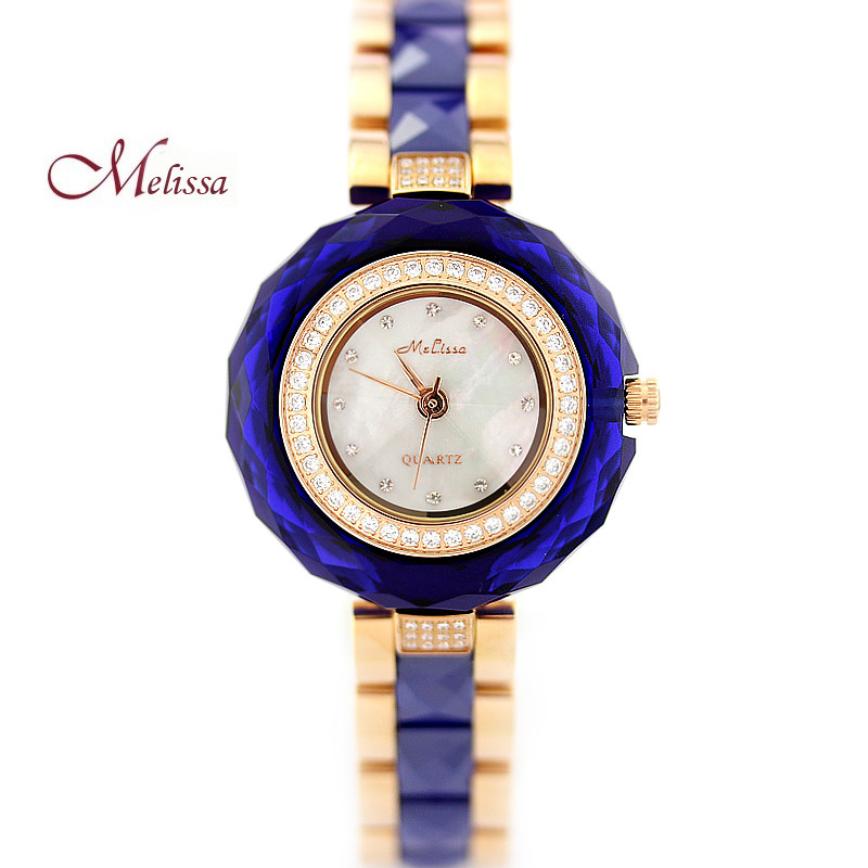 melissa玛丽莎手表正品石英女表 时尚潮流蓝水晶手表陶瓷表装饰表_7折