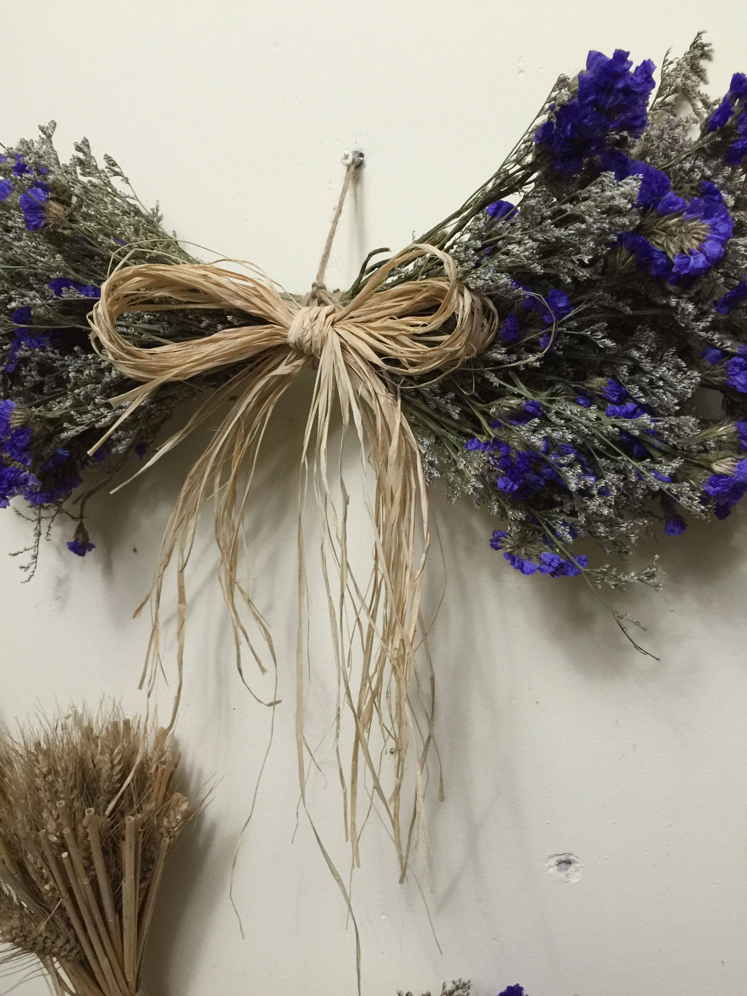 干花天然进口马国拉菲草蝴蝶结勿忘我情人草花束门楣干花