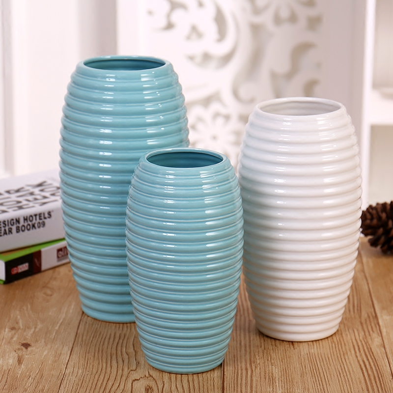 欧式水波波纹陶瓷花瓶创意简约水培插花摆件花瓶