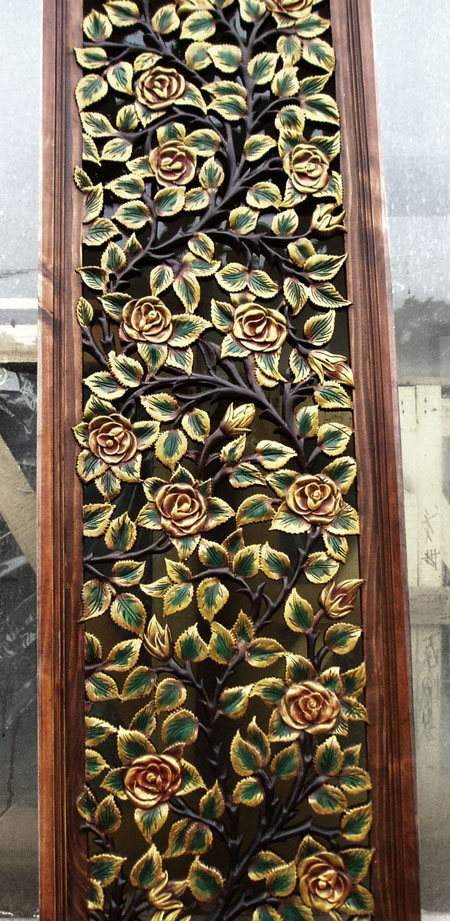 热卖东南亚实木玫瑰木雕雕花电视背景墙屏风隔断木雕