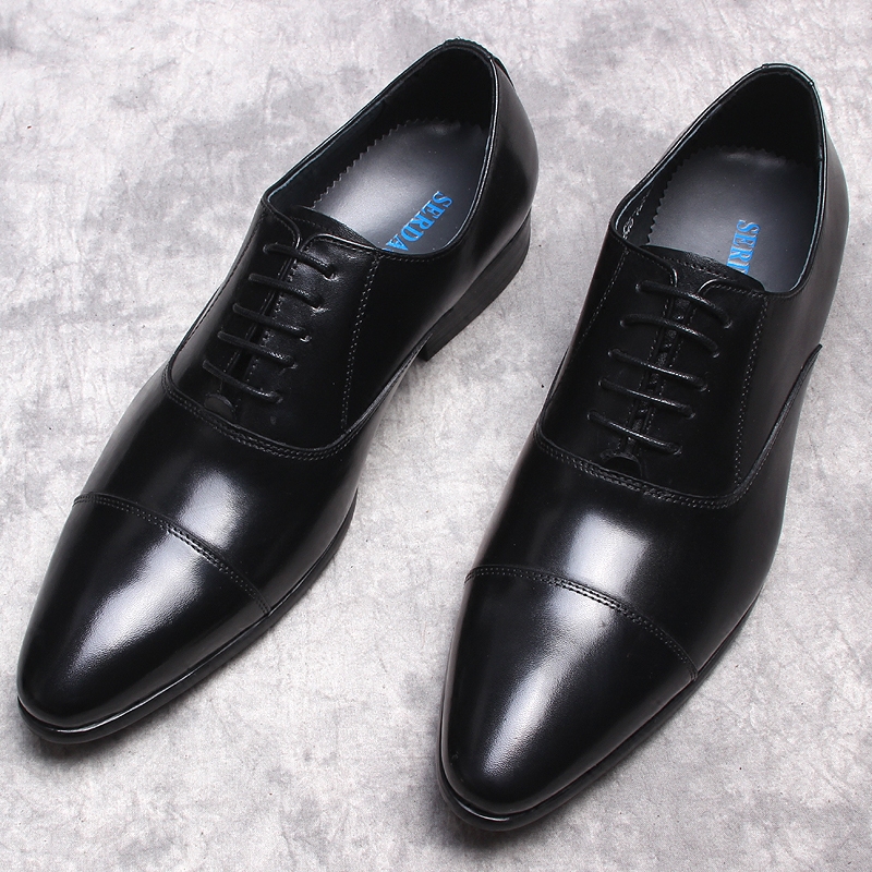 意大利英伦三接头男士商务务正皮鞋尖头男鞋真皮单鞋