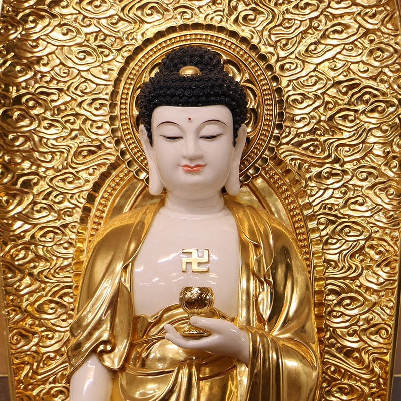 菩萨圆通佛具汉白玉金镶玉佛像西方三圣阿弥陀佛观世音摆件