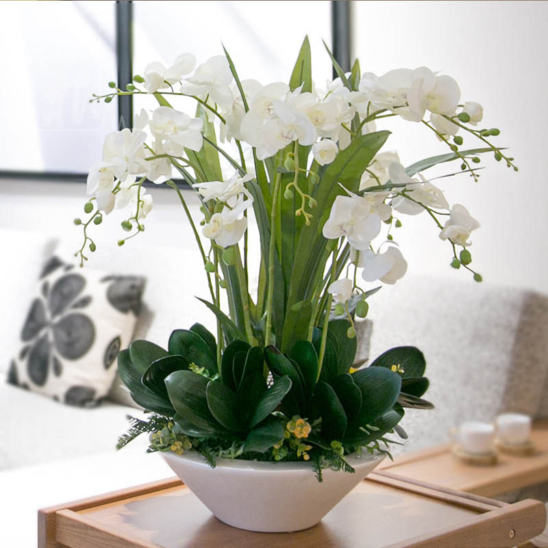 仿真花蝴蝶兰花盆栽 花瓶插花套装 假花绢花 装饰花 客厅摆放花卉