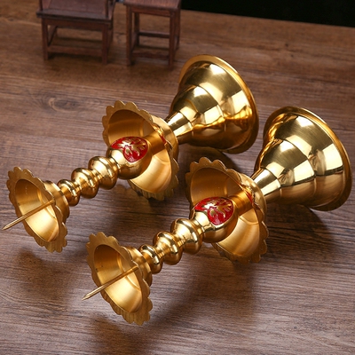 纯铜烛台婚庆婚礼中式仿古复古中国风蜡烛台金色黄铜烛台摆件供佛