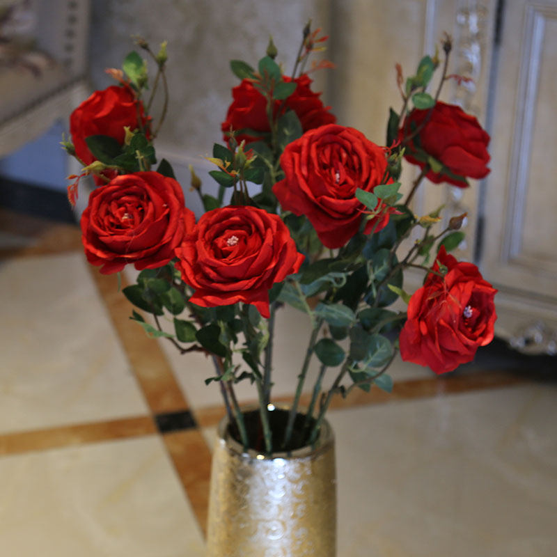 单支大韩式玫瑰玫瑰红红色仿真花卉插花装饰花艺仿真花