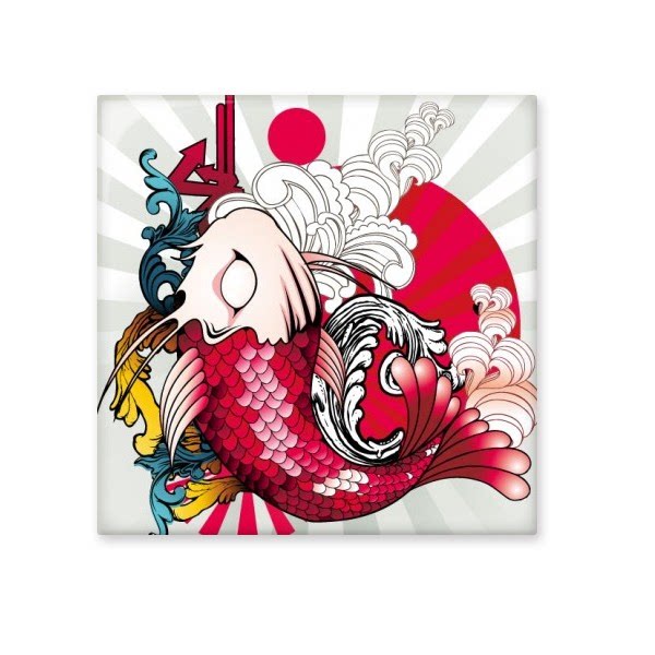 和风白红锦鲤海浪国旗图腾艺术图案厨房浴室瓷砖墙面装饰创意瓷砖