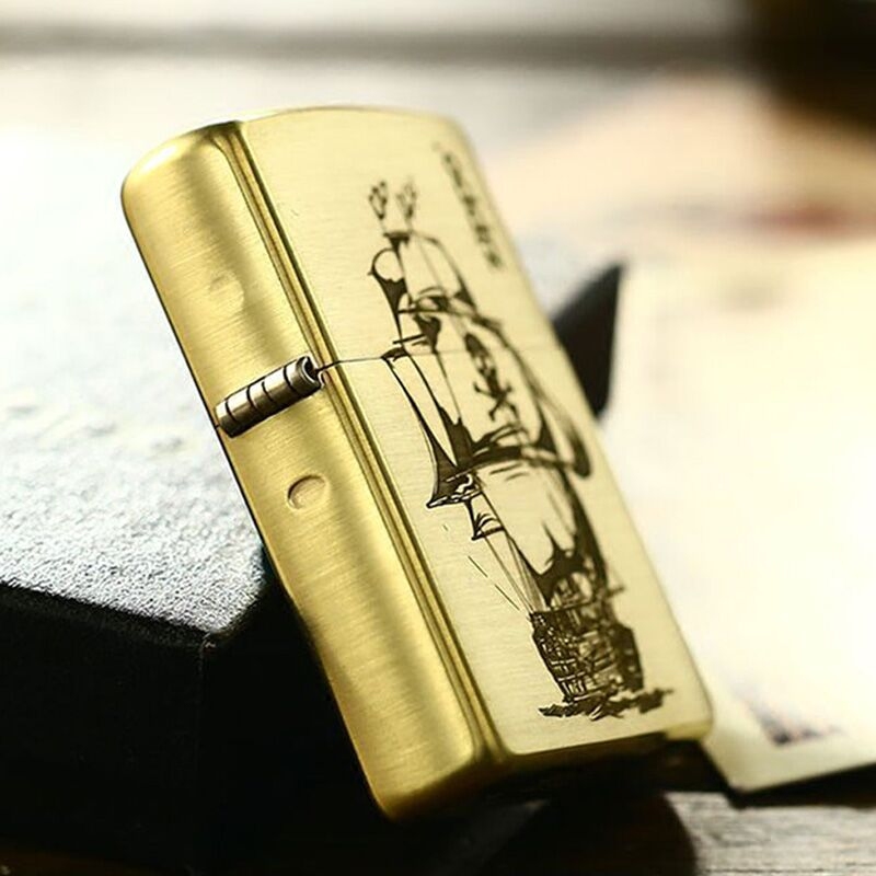 打火机zippo之宝纯铜diy海盗帆船骷髅标志送客zippo