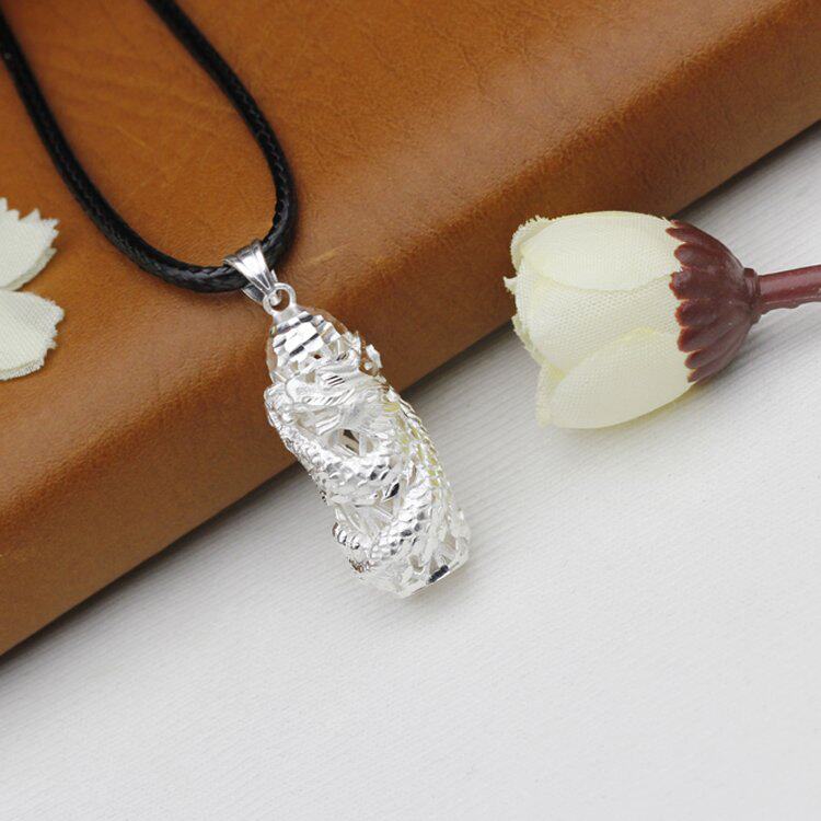 古本银器纯银银龙吊坠时尚镂空龙抱柱图腾项坠项坠