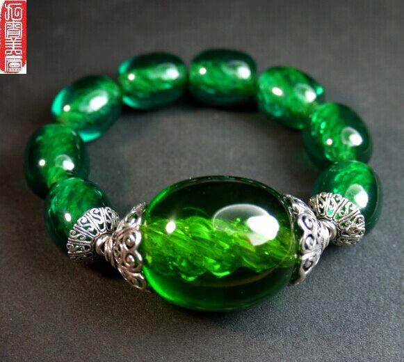 中东古董蜜蜡孔雀蓝绿晶爆芯手串手链diy散珠手链