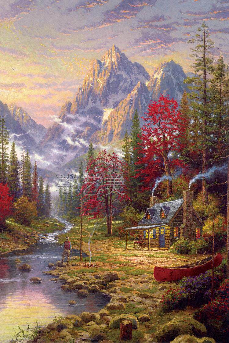 欧美欧美时时尚时尚风风景托马斯装饰画酒店油画竖向油画