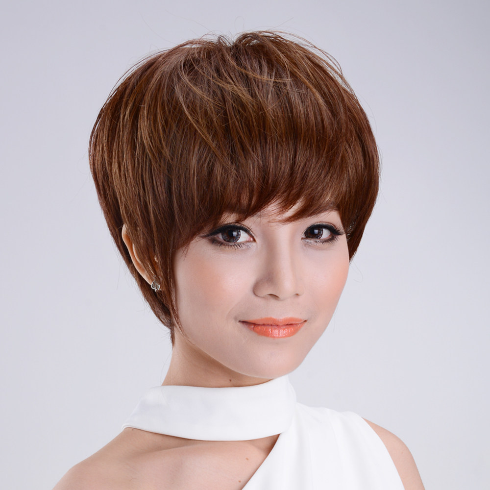 假发时尚真发短发女生bobo蓬松逼真刘海中老年日常整顶假发