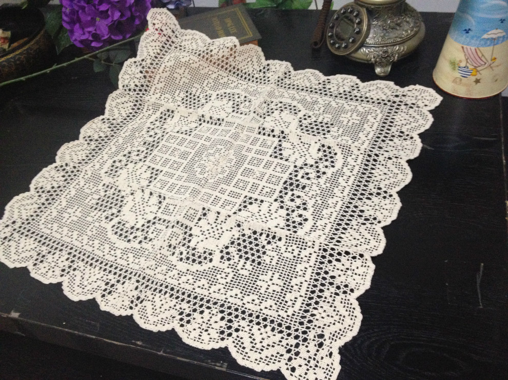 钩针桌布餐桌台布编织细线丝光手工上海老货欧美桌布