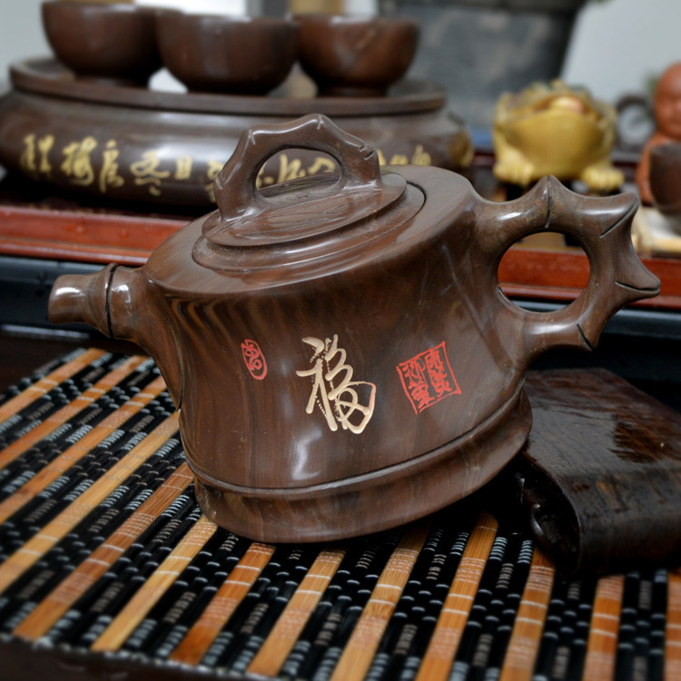 茶壶福字正品原产地天然木鱼石养生保健功夫功夫茶茶具茶壶