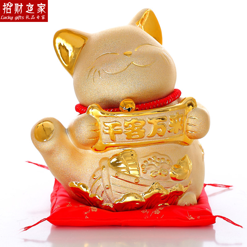 招财猫包邮金色摆件大号陶瓷储蓄罐开业千客万招财猫