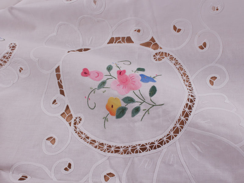 纯棉手工补花带子180cm方桌布桌布8片餐巾桌布