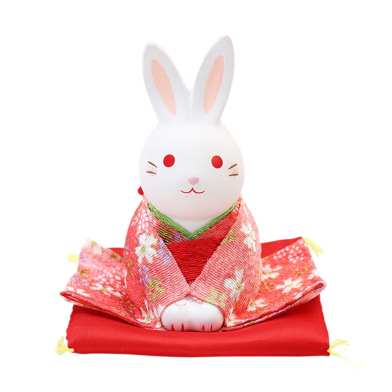 现货日本进口濑户药师窑锦彩和服兔子樱花祈愿摆件