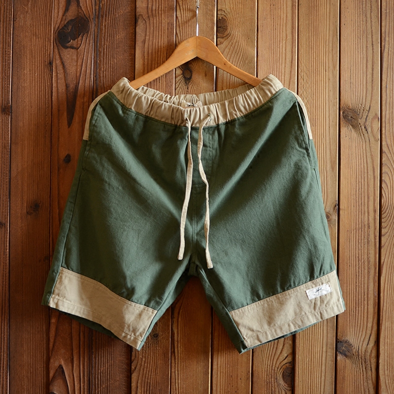 夏季新款原创休闲短裤男士撞色拼接休闲五分裤中裤日系复古短裤潮