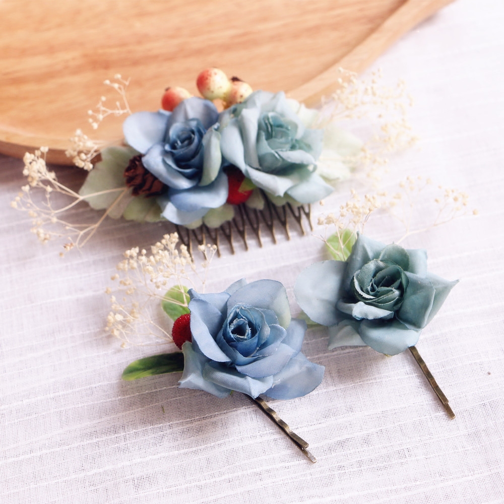 森女韩式新娘仿真花头头饰套装满天星干花结婚发饰