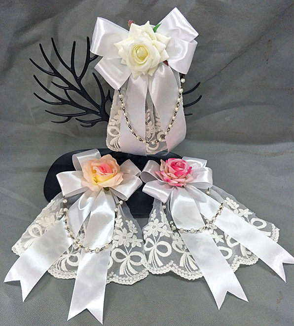 包邮原创手作lolita头饰哥特白粉玫瑰珍珠丝带发饰