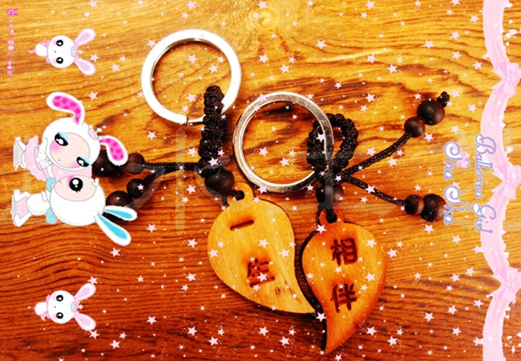 桃木项坠吊坠心心相印情侣一生相伴女朋友礼物钥匙其它首饰